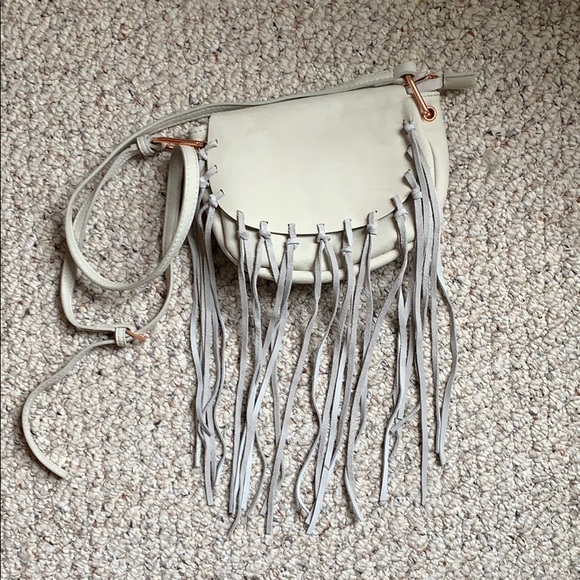 Free People leather fringe grey crossbody bag - Picture 2 of 8